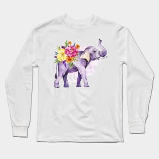 elephant and flowers Long Sleeve T-Shirt